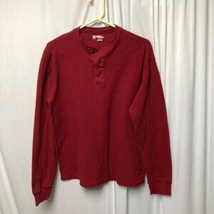 Gander Mountain Waffle Knit Shirt Mens Size Large Long Sleeve Henley Red Cotton